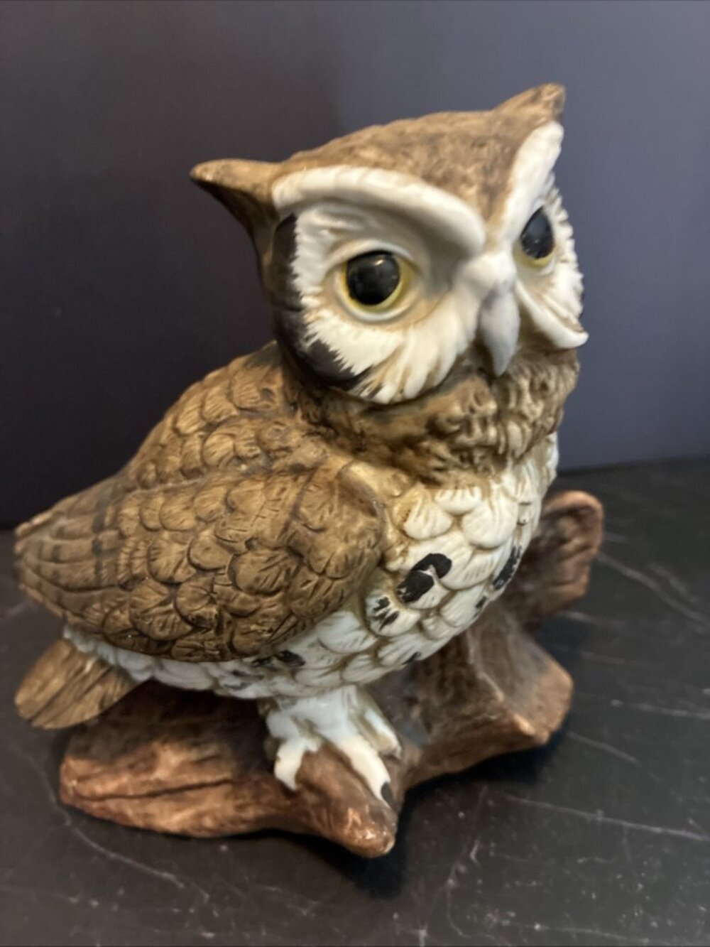 Vintage Ceramic Owl Figurine Brown White Woodland Bird Statue Decor 5 Inch - Picture 2 of 6